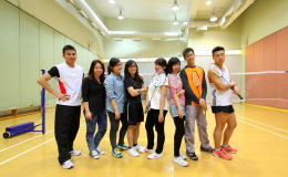 Asian friends playing badminton